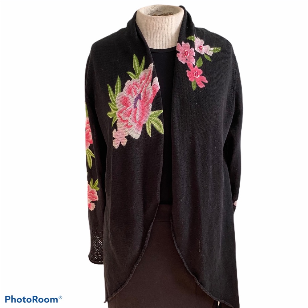 INC Floral/Tiger Open Front Cardigan Black Small